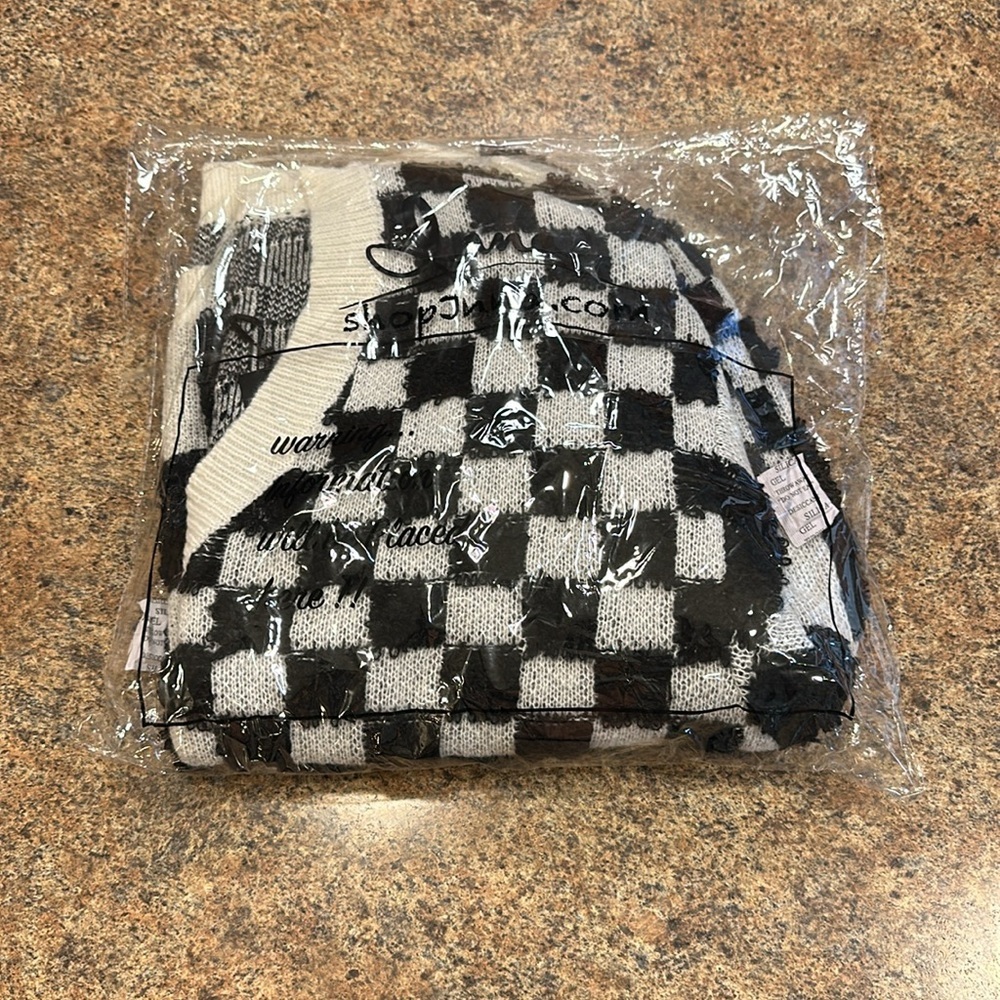 J.NNA Oversized Knit Checkered Pattern V-Neckline Sweater Womens Size Small - Picture 10 of 10